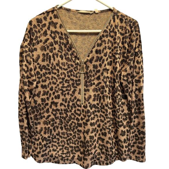 EUC Soft Surroundings Animal Print Valentina Zip Top Sweater Size S Leopard - Picture 1 of 9
